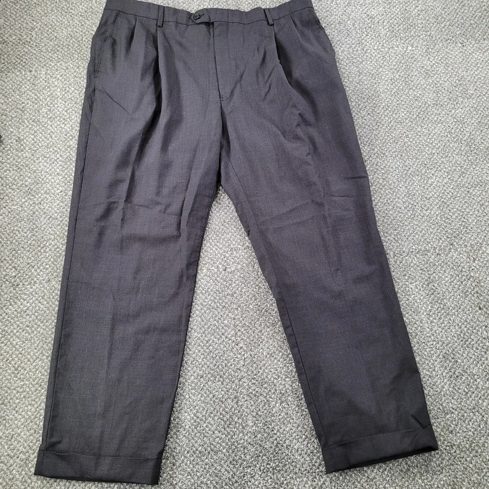 Hart Schaffner Marx Mens 42x29 Charcoal Gray 100% Wool Pleated Cuffed Dress Pant